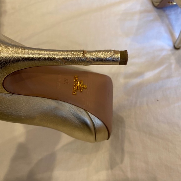 Prada Gold Peep Toe Heels - Picture 3 of 10